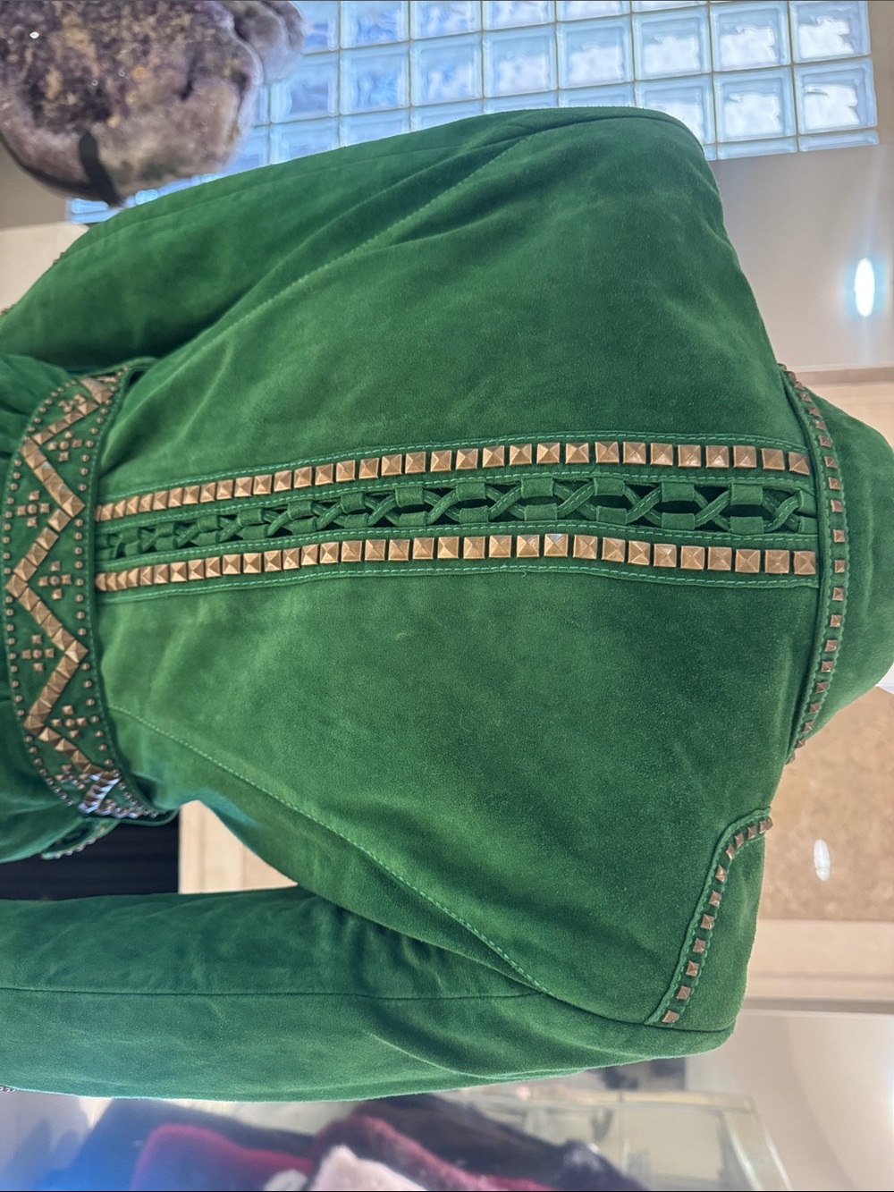 Roberto Cavalli Archival Runway Emerald Green Suede Studded Mermaid Jacket - Picture 12 of 17